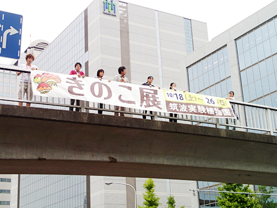 きのこ展横断幕設置の様子3