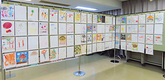 きのこ画コンテスト応募作品展示の様子